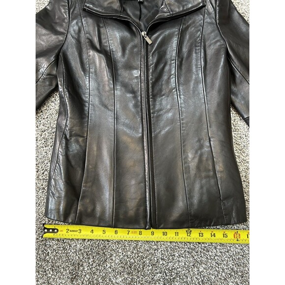 Anne Klein Genuine Leather Black Small Coat - Picture 4 of 13